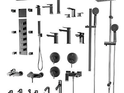Modern Bathroom Faucets Collection With Shower Systems Handheld Showers Control Knobs And Hardware 3d model