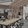 Modern Clubhouse Lobby Reception Design With Marble Countertop And Wooden Geometric Lines