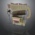 Coffee Cart Display Scene With Large Coffee Sign Pink Awning And Round Platform