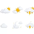 Different Weather Icons Featuring Sun Cloud Lightning Snowflake Moon And Star 3d model
