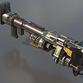 Futuristic Metallic Weapon With Detailed Complex Mechanical Components And Orange Accents