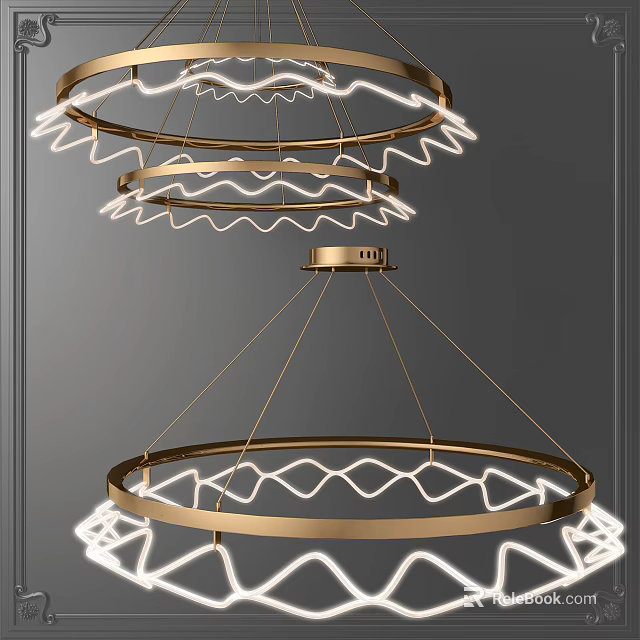 Modern Golden Circular Chandelier With Wave Pattern LED Light For Home Interior 3d model 