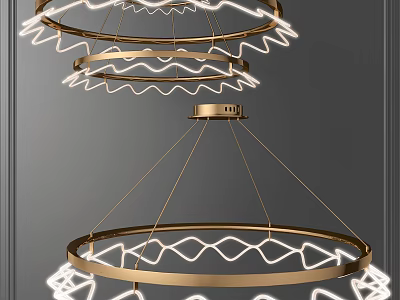 Modern Golden Circular Chandelier With Wave Pattern LED Light For Home Interior 3d model