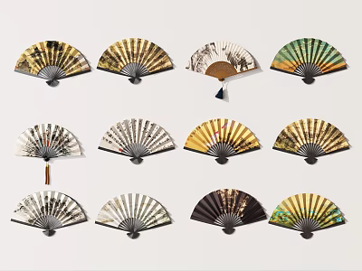 Decorative Hanging Fan Pendants With Various Traditional Patterns And Colorful Designs For Home Decor 3d model
