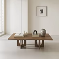 Modern Wooden Coffee Table With Books Candles And Vase In Minimalist Light Room
