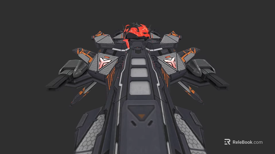 Futuristic Sci Fi Vehicle With Black Orange Accents And Detailed Wings 3d model 