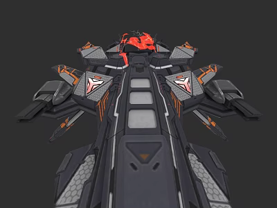 Futuristic Sci Fi Vehicle With Black Orange Accents And Detailed Wings 3d model
