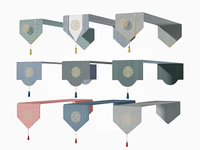 Chinese Style Decorative Hanging Banners With Tassels And Traditional Patterns 3d model