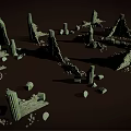 Ruined Scene Structural Components Featuring Broken Stone Pillars And Wall Debris
