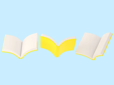 Three Open Notebooks with Yellow and White Covers on Light Blue Background 3d model
