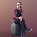 Young Woman Sitting On Cube Wearing Maroon Hoodie Black Tshirt Black Pants And Sneakers
