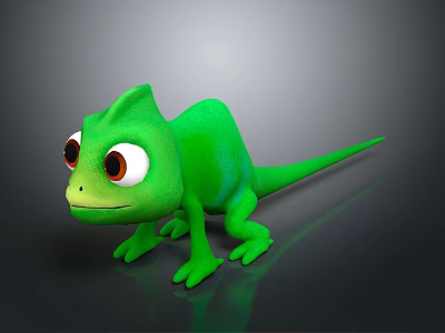 Cute Green Cartoon Chameleon Character With Big Eyes And 3D Model Design 3d model