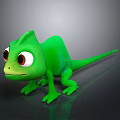 Cute Green Cartoon Chameleon Character With Big Eyes And 3D Model Design