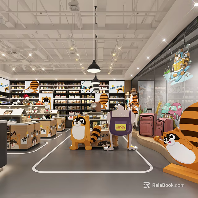 Cartoon Themed Shopping Mall Store with Shelves Merchandise and Character Display Areas 3d model 