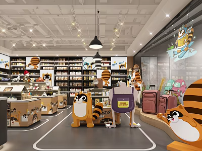 Cartoon Themed Shopping Mall Store with Shelves Merchandise and Character Display Areas 3d model