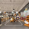 Cartoon Themed Shopping Mall Store with Shelves Merchandise and Character Display Areas