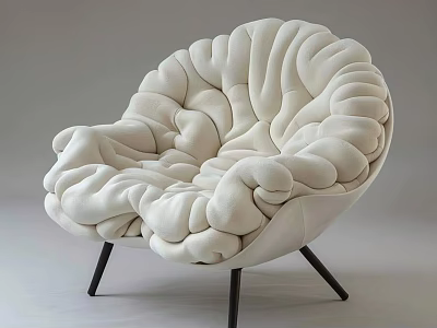 Modern White Leisure Chair With Plush Cloud Like Design And Black Slim Legs 3d model