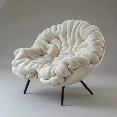 Modern White Leisure Chair With Plush Cloud Like Design And Black Slim Legs 3d model