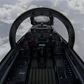 Fighter Jet Cockpit Interior with Dashboard Controls and Cloudy Sky View During Flight 3d model