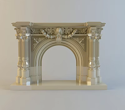 Classical Fireplace With Ornate Carved Details Decorative Columns And Arch Design 3d model
