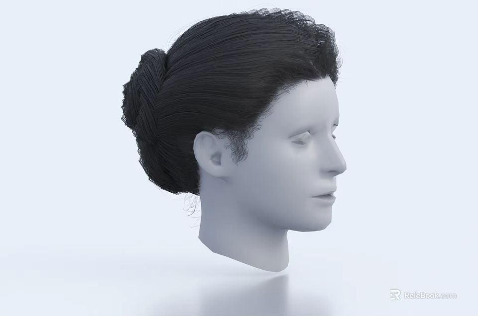 Realistic 3D Human Head Model With Detailed Facial Organs And Black Hair Bun Hairstyle 3d model 