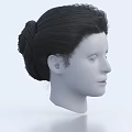 Realistic 3D Human Head Model With Detailed Facial Organs And Black Hair Bun Hairstyle