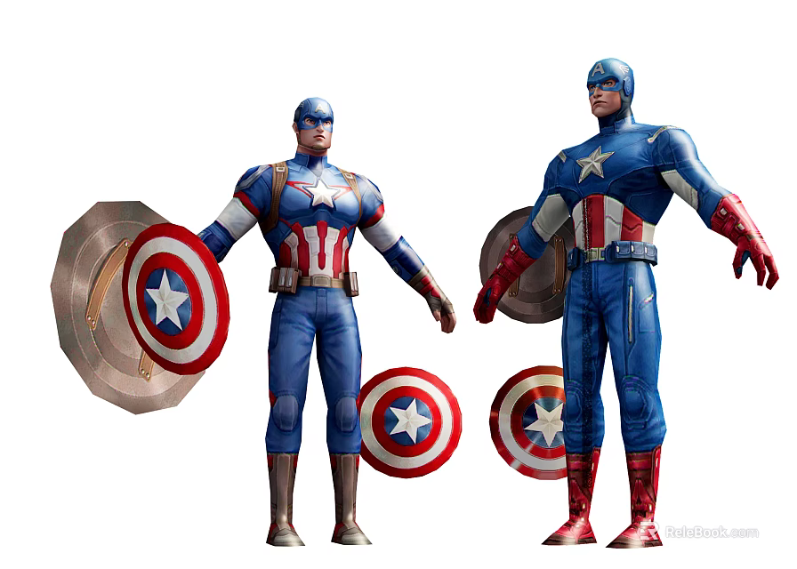 Game and Movie Character Captain America in Blue Uniform with Shields 3d model 