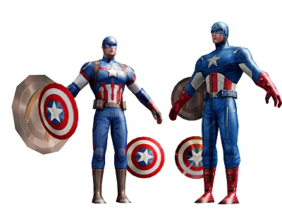 Game and Movie Character Captain America in Blue Uniform with Shields 3d model