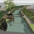 Riverside Waterfront Landscape With Stone Path Stream Trees And Recreational Greenery
