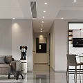 Modern Living And Dining Room Interior With Sofa Dining Table Pendant Light And Decorative Sculpture