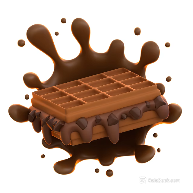 Indulgent Chocolate Waffle Topped with Flowing Chocolate Sauce and Crunchy Chunks 3d model 