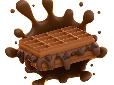 Indulgent Chocolate Waffle Topped with Flowing Chocolate Sauce and Crunchy Chunks 3d model