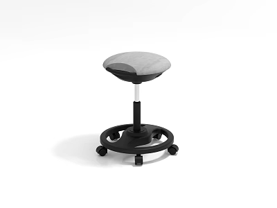 Adjustable Stool With Gray Padded Seat Black Base And Rolling Wheels Design 3d model