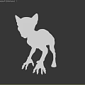 Hairless Alien Like Creature With Wrinkled Skin Large Eyes And Pointed Ears On Black Background