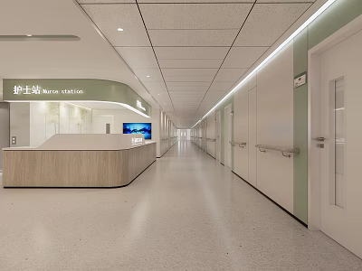 Clean Modern Hospital Outpatient Clinic Interior With Nurse Station Corridor And Reception Desk 3d model
