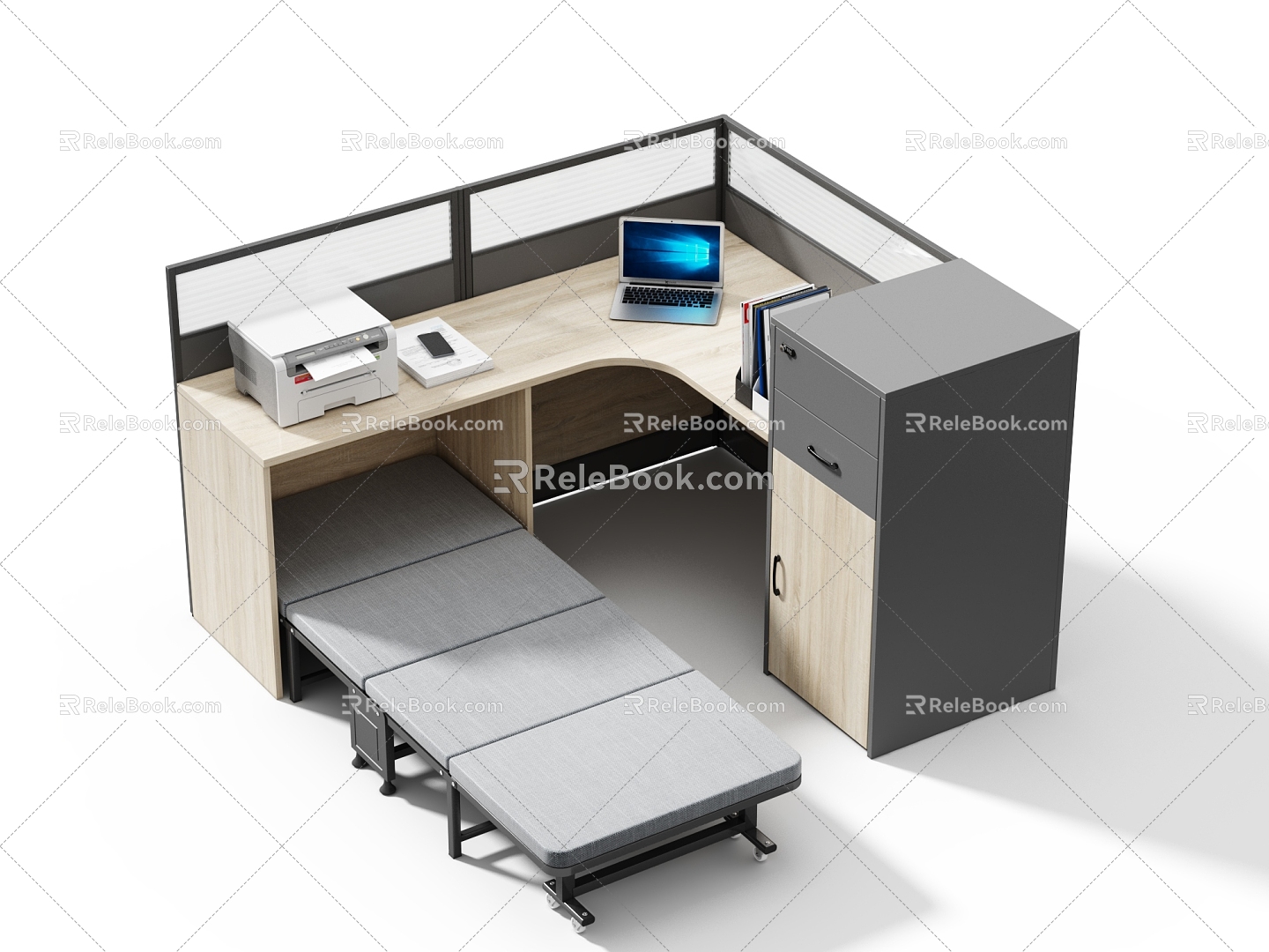 Lunch Break Station with Bed Card Slot Office with Table and Chair Bed Combination Multifunctional Desk Screen Card Slot 3d model