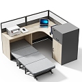 Lunch Break Station with Bed Card Slot Office with Table and Chair Bed Combination Multifunctional Desk Screen Card Slot 3d model