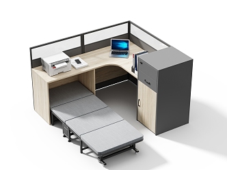 Lunch Break Station with Bed Card Slot Office with Table and Chair Bed Combination Multifunctional Desk Screen Card Slot 3d model