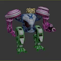 Biomechanical Robot Character With White Red Armor And Weapon Systems