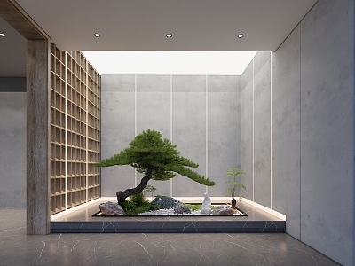 New Chinese style landscape sketch Zen style courtyard sketch cypress pine stone landscape stone dry landscape gardening indoor landscape plant landscape fern 3d model