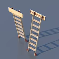 Wooden Step Ladders With Red Support Brackets Ideal For Home Hardware Tools 3d model