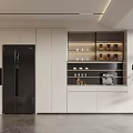 Modern Kitchen Sideboard With White Cabinetry Glass Door Display And Coffee Machine Plant