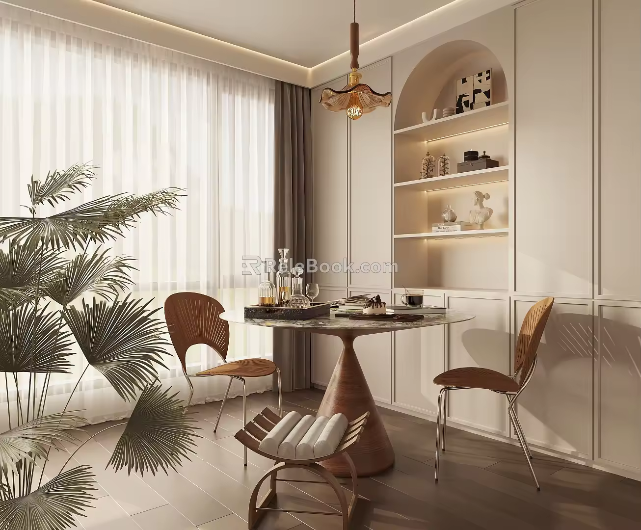 French Middle Ancient Restaurant Dining Table and Chair Round Table Small Dining Table 3d model