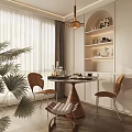 French Middle Ancient Restaurant Dining Table and Chair Round Table Small Dining Table 3d model