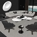 Elegant Modern Living Room With Curved Sofa And Coffee Table Set Area Rug Armchairs