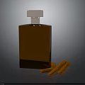 Brown Square Glass Perfume Bottle With Shiny Silver Cap And Cinnamon Sticks