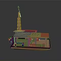 Wooden Model Boat With Tall Tower Blue Red Roof Deck And Seating Area