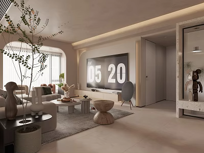 Modern Living Dining Room Interior With Sofa Coffee Table TV Plant And Rug 3d model