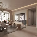Modern Living Dining Room Interior With Sofa Coffee Table TV Plant And Rug