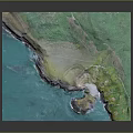 3D Rendered Coastal Landscape With Turquoise Ocean Green Land And Rocky Shore